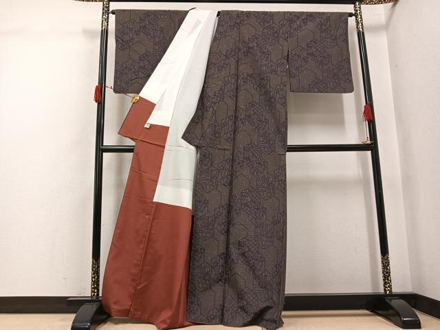 平和屋着物●上質な紬 亀甲花文 正絹 逸品 AABJ3046ph