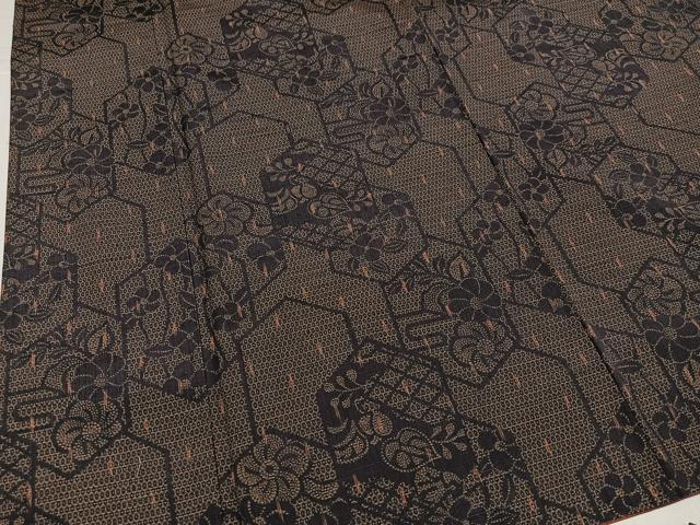 平和屋着物●上質な紬 亀甲花文 正絹 逸品 AABJ3046ph