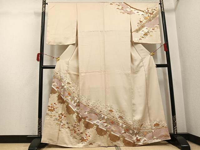 平和屋着物●訪問着 駒刺繍 花唐草文 金彩 正絹 逸品 未使用 AABJ3050ph
