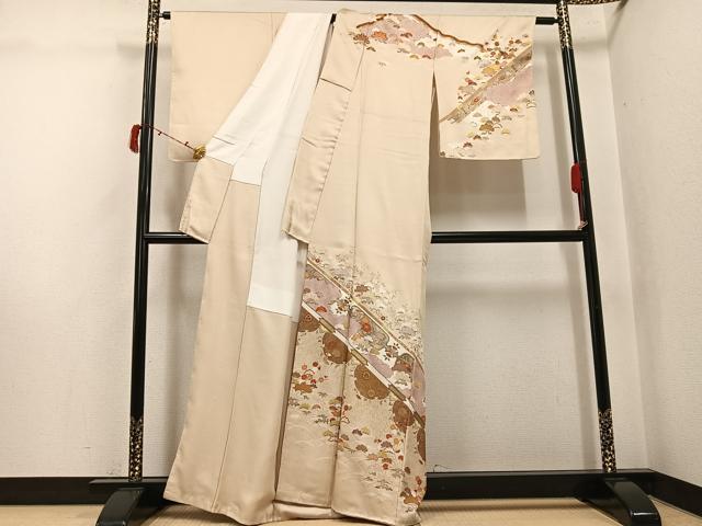 平和屋着物●訪問着 駒刺繍 花唐草文 金彩 正絹 逸品 未使用 AABJ3050ph