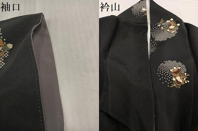 平和屋着物●上質な小紋 花草子 黒地 丹後ちりめん 反端付き 正絹 逸品 AABJ3051ph
