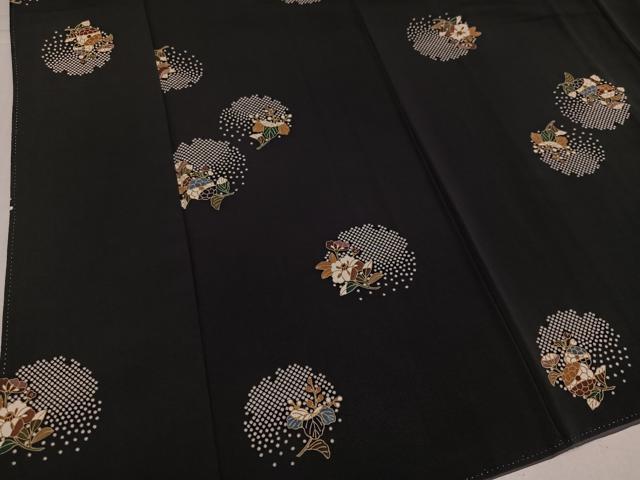 平和屋着物●上質な小紋 花草子 黒地 丹後ちりめん 反端付き 正絹 逸品 AABJ3051ph