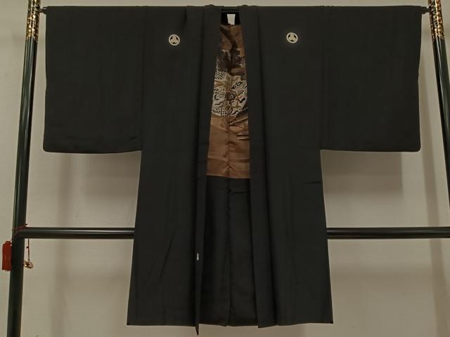 平和屋着物●男性 黒紋付・羽織セット 正絹 逸品 AABJ3052ph