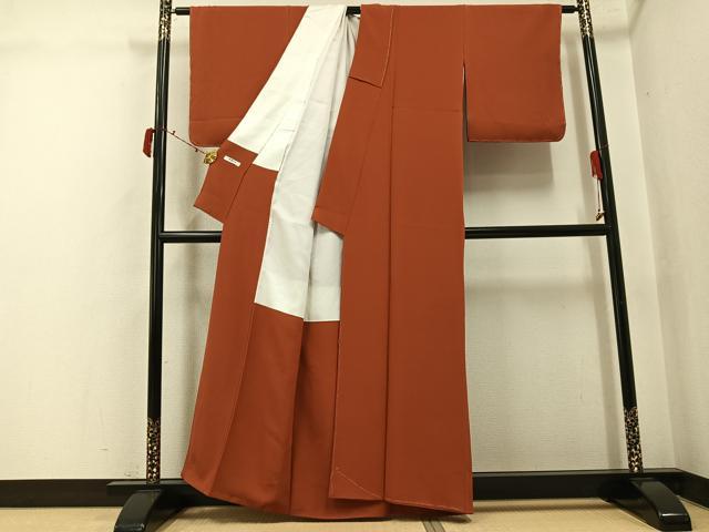 平和屋着物●上質な色無地 煉瓦色 正絹 逸品 未使用 AABJ3062ph