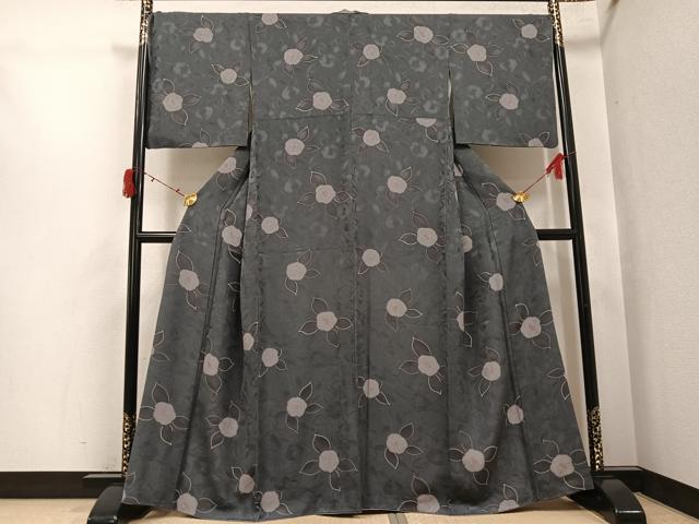 平和屋着物●上質な小紋 地紋起こし 椿 正絹 逸品 AABJ3064ph