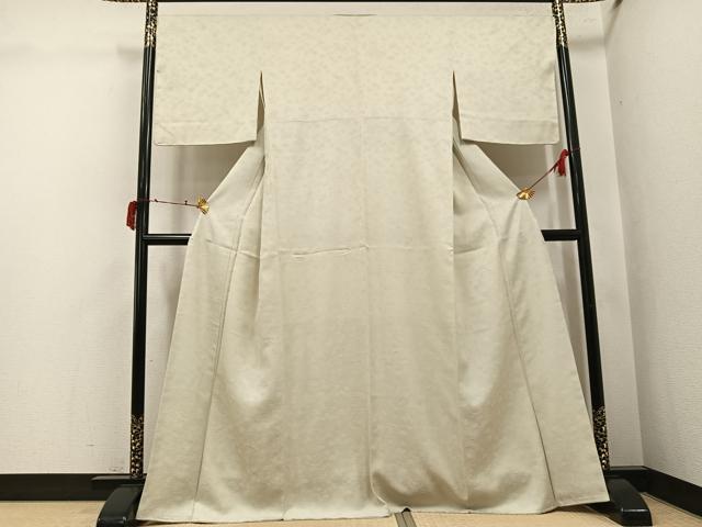 平和屋着物●上質な色無地 花地紋 練色 正絹 逸品 AABJ3066ph