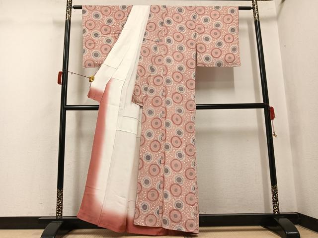 平和屋着物●上質な小紋 型染め 菊唐草文 鬼しぼ縮緬 正絹 逸品 AABJ3073ph