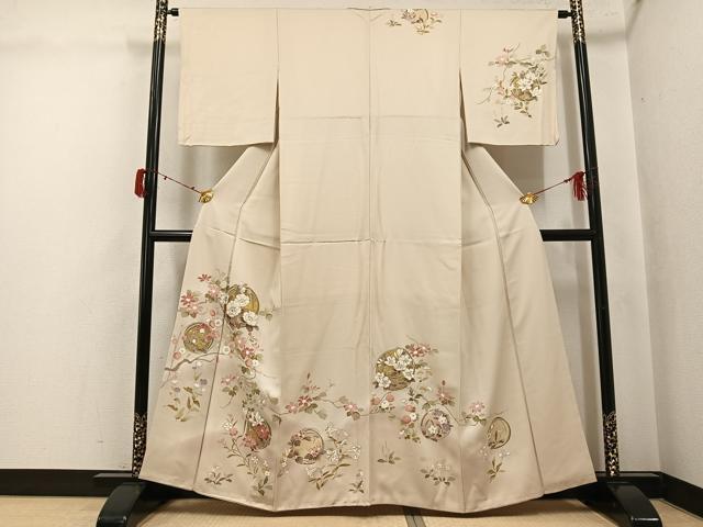 平和屋着物●訪問着 友禅 草花文 暈し染め 金彩 正絹 逸品 AABJ3074ph