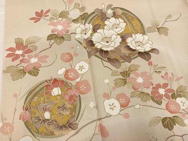 平和屋着物●訪問着 友禅 草花文 暈し染め 金彩 正絹 逸品 AABJ3074ph