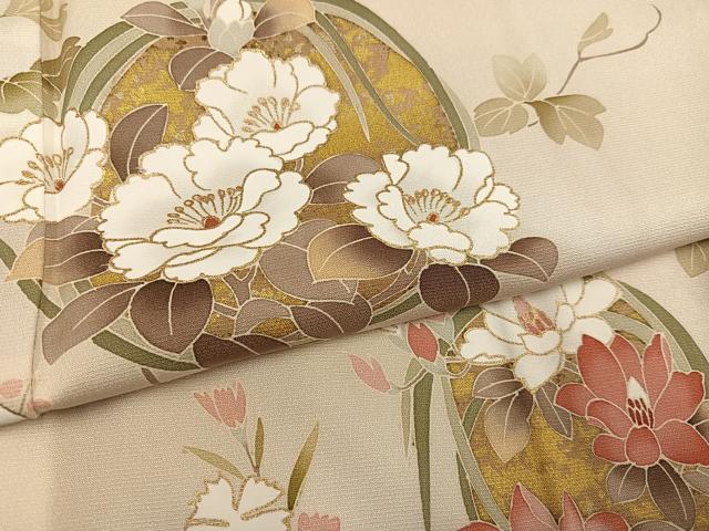 平和屋着物●訪問着 友禅 草花文 暈し染め 金彩 正絹 逸品 AABJ3074ph