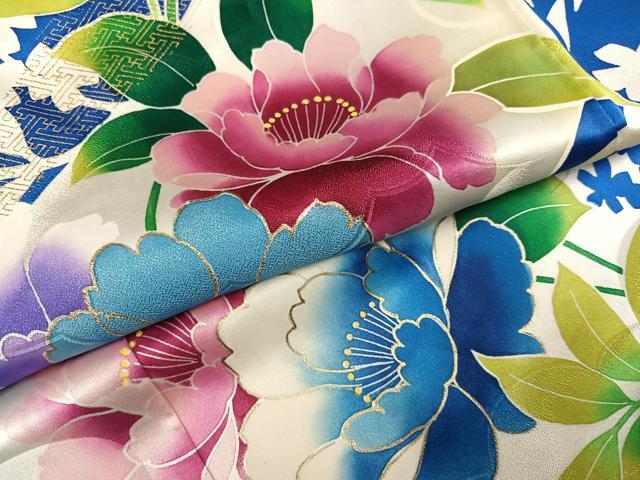 平和屋着物●豪華振袖 草花文 金彩 三越扱い 正絹 逸品 AABJ3076ph