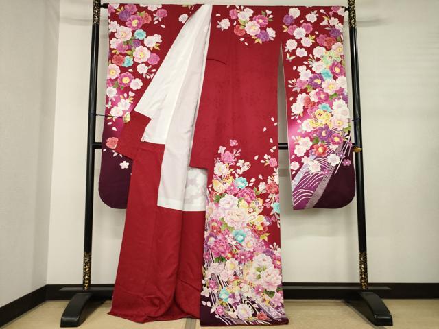 平和屋着物●豪華振袖 舞花文 ロング丈 正絹 逸品 AABJ3085ck