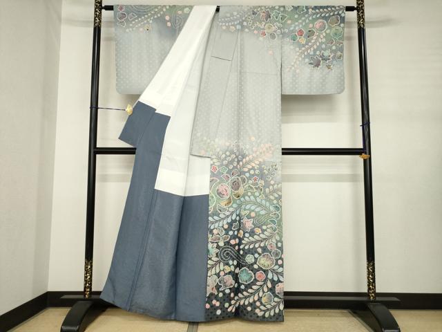 平和屋着物●訪問着 作家物 辻が花 暈し染め 銀通し地 正絹 逸品 AABJ3089ck