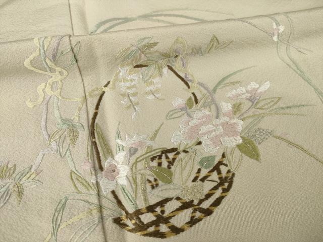 平和屋着物●訪問着 総刺繍 花篭文 正絹 逸品 AABJ3096ck