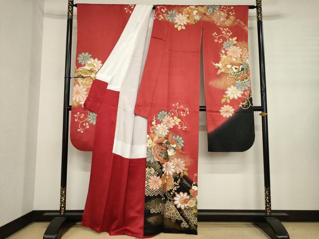 平和屋着物●豪華振袖 雪輪鳳凰花文 暈し染め 金彩 正絹 逸品 AABJ3106ck