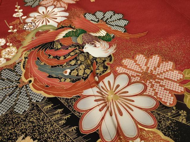 平和屋着物●豪華振袖 雪輪鳳凰花文 暈し染め 金彩 正絹 逸品 AABJ3106ck