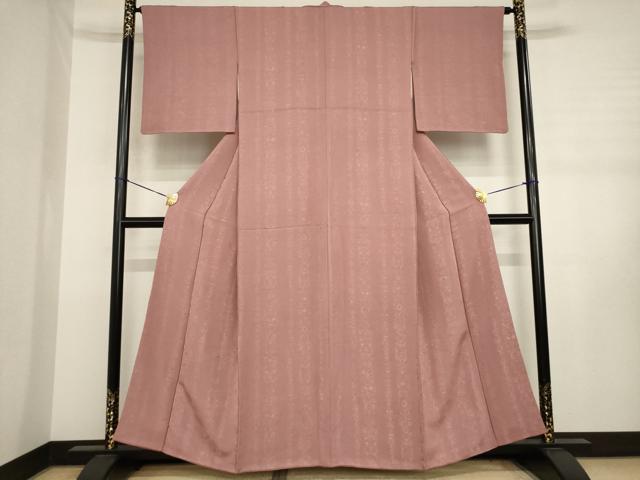 平和屋着物●上質な色無地 更紗花地紋 蘇芳香色 正絹 逸品 AABJ3119ck