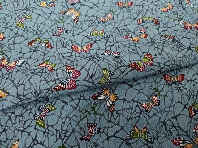 平和屋着物●上質な小紋 紅型 花蝶文 正絹 逸品 AABJ3121ck