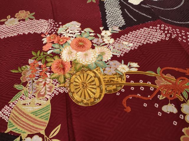 平和屋着物●豪華振袖 駒刺繍 絞り 花車文 金彩 ロング丈 正絹 逸品 AABJ3122ck