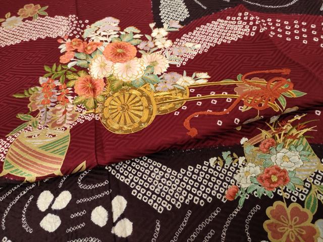 平和屋着物●豪華振袖 駒刺繍 絞り 花車文 金彩 ロング丈 正絹 逸品 AABJ3122ck