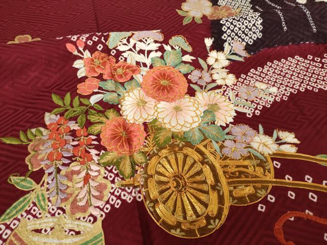 平和屋着物●豪華振袖 駒刺繍 絞り 花車文 金彩 ロング丈 正絹 逸品 AABJ3122ck