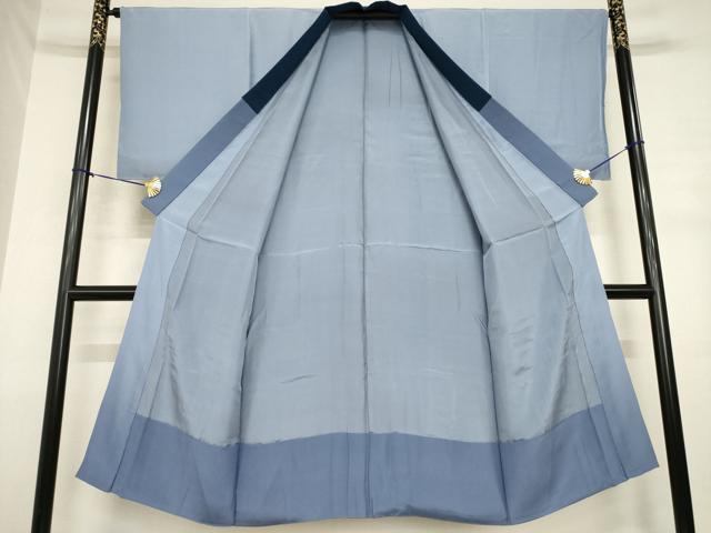 平和屋着物●男性 本場大島紬 薩摩結城 アンサンブル 長襦袢(袷)セット 色無地 藍鉄色 証紙付き 正絹 逸品 AABJ3124ck
