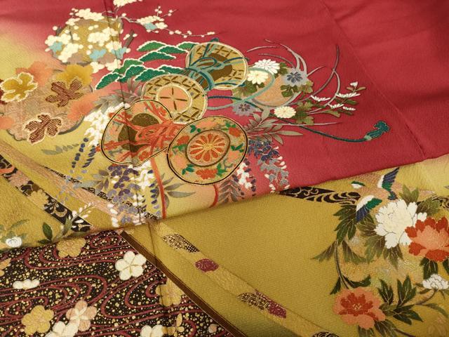 平和屋着物●豪華振袖 駒刺繍 花鼓文 暈し染め 金彩 正絹 逸品 AABJ3130ck