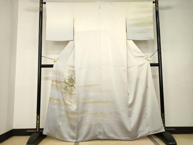 平和屋着物●人間国宝 福田喜三郎 訪問着 刺繍 絵巻文 暈し染め 金彩 正絹 逸品 AABJ3142ck