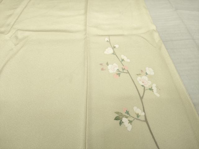 平和屋着物●訪問着 友禅 作家物 枝花文 鳥の子色地 正絹 逸品 AABJ3143ck