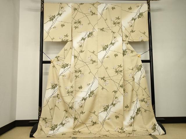 平和屋着物●世界的友禅作家 千地泰弘 小紋 枝花文 暈し染め 金彩 ロング丈 正絹 逸品 AABJ3145ck