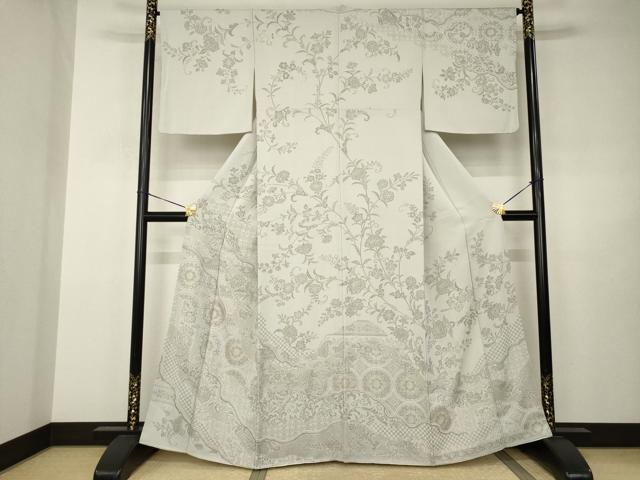 平和屋着物●中国三大刺繍 スワトウ刺繍 汕頭刺繍 お召 訪問着 道長更紗花文 金糸 正絹 逸品 AABJ3148ck