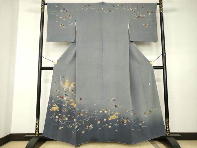 平和屋着物●青山みとも 東京友禅 久呂田明功 訪問着 辻が花 兎花文 鬼しぼ縮緬 正絹 逸品 AABJ3150ck