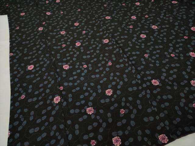 平和屋着物●上質な小紋 薔薇 黒地 ロング丈 正絹 逸品 AABJ3152ck