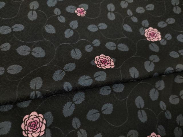平和屋着物●上質な小紋 薔薇 黒地 ロング丈 正絹 逸品 AABJ3152ck