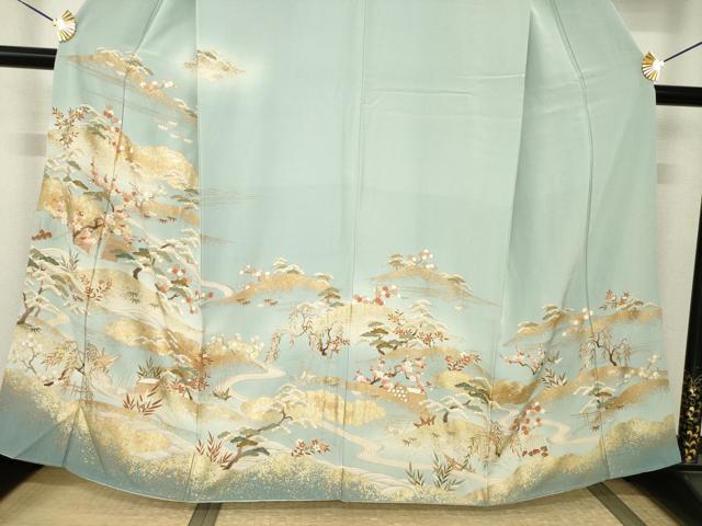 平和屋着物●訪問着 駒刺繍 遠山花文 金彩 正絹 逸品 AABJ3154ck