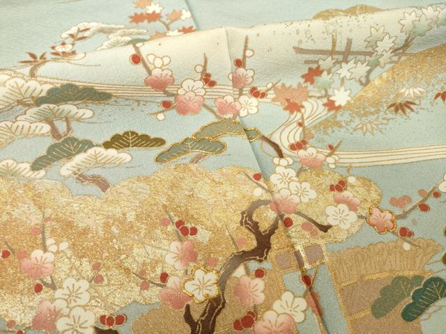 平和屋着物●訪問着 駒刺繍 遠山花文 金彩 正絹 逸品 AABJ3154ck