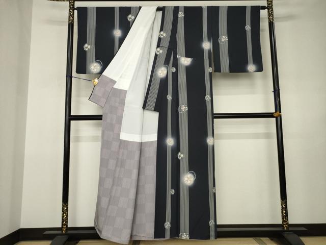 平和屋着物●上質な小紋 雪輪重ね花文 蛍暈し 正絹 逸品 AABJ3159ck