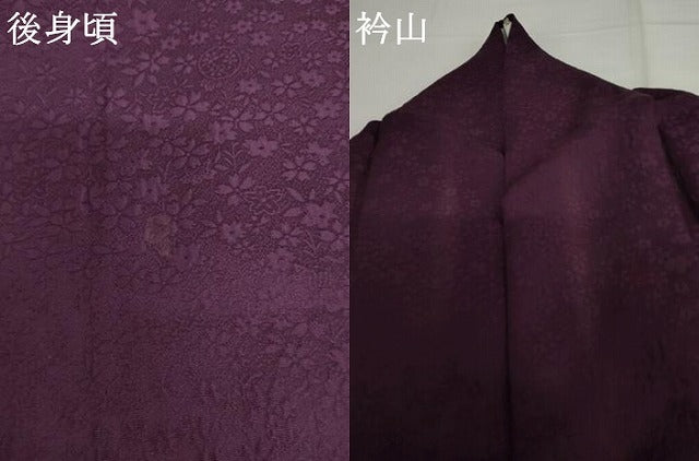 平和屋着物●上質な色無地 草花地紋 葡萄色 正絹 逸品 AABJ3163cs