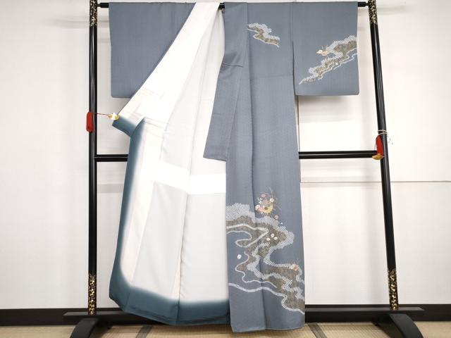 平和屋着物●訪問着 中国三大刺繍 汕頭刺繍 スワトウ刺繍 駒刺繍 絞り 雪輪草花文 銀糸 金彩 正絹 逸品 AABJ3164cs