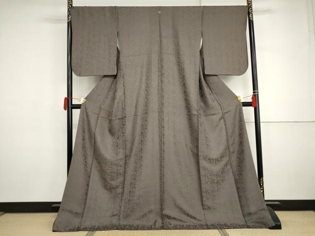 平和屋着物●上質な色無地 花唐草地紋 紅消鼠色 ロング丈 正絹 逸品 AABJ3168cs