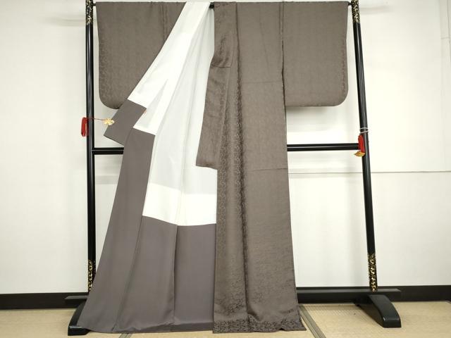 平和屋着物●上質な色無地 花唐草地紋 紅消鼠色 ロング丈 正絹 逸品 AABJ3168cs