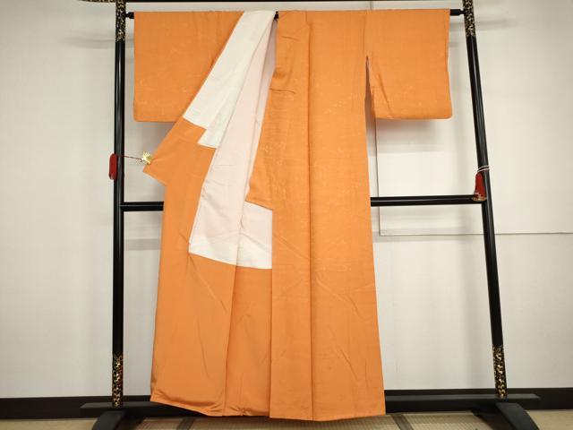 平和屋着物●上質な色無地 枝花地紋 黄茶色 正絹 逸品 AABJ3173cs