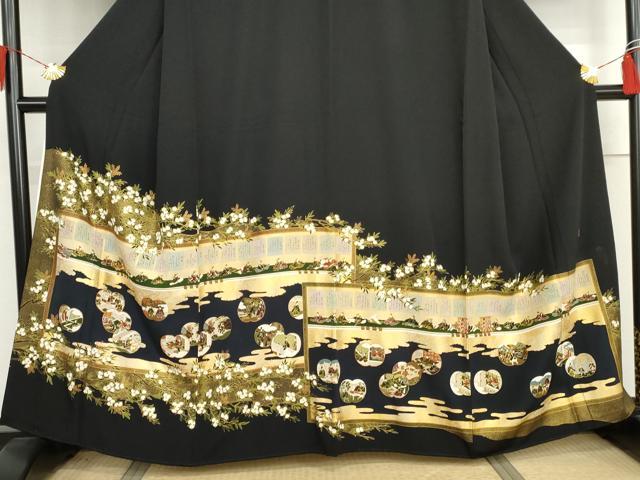平和屋着物●松尾光琳 黒留袖 駒刺繍 橘三十六歌仙図 金彩 正絹 逸品 AABJ3182cs