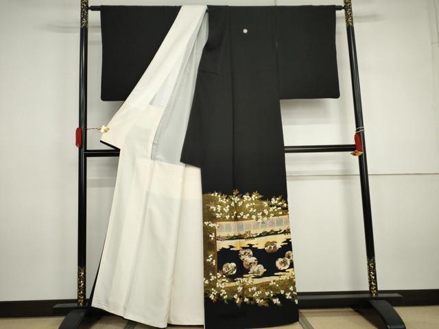 平和屋着物●松尾光琳 黒留袖 駒刺繍 橘三十六歌仙図 金彩 正絹 逸品 AABJ3182cs