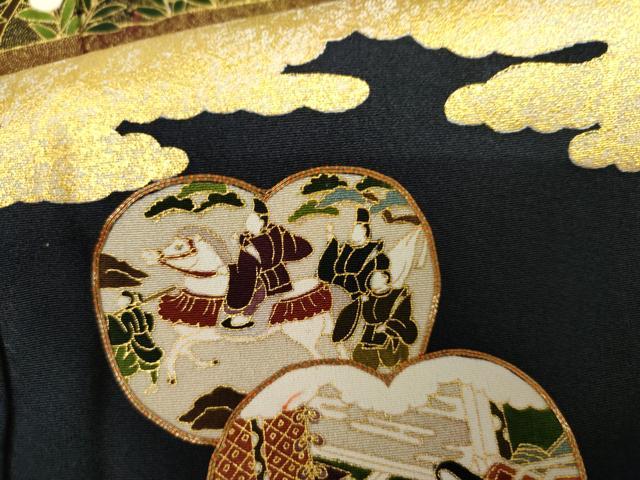 平和屋着物●松尾光琳 黒留袖 駒刺繍 橘三十六歌仙図 金彩 正絹 逸品 AABJ3182cs