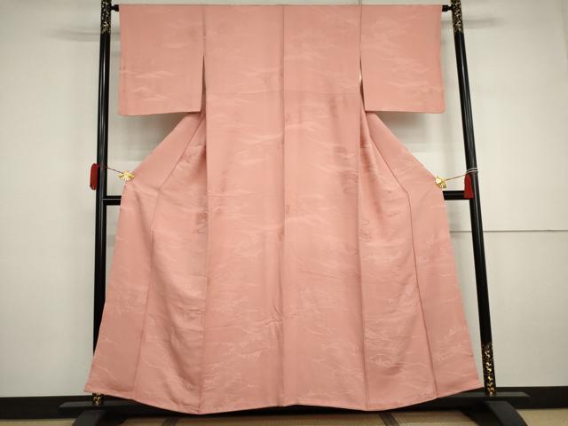 平和屋着物●上質な色無地 風景地紋 珊瑚色 正絹 逸品 AABJ3192cs