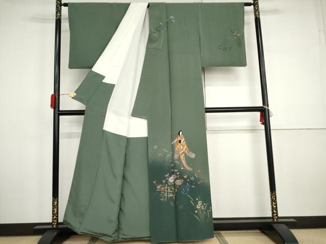 平和屋着物●訪問着 松原清久 手描き 女人草花文 暈し染め 金銀彩 正絹 逸品 AABJ3204cs