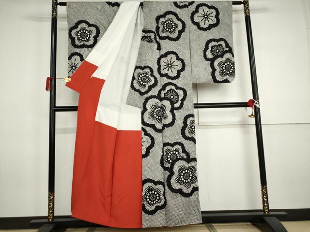 平和屋着物●訪問着 総絞り 舞梅文 黒地 高島屋扱い 正絹 逸品 AABJ3208cs