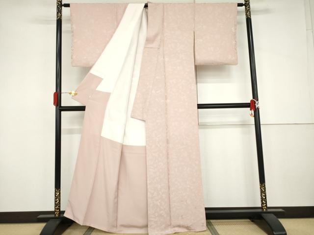 平和屋着物●上質な色無地 枝葉地紋 薄桜色 正絹 逸品 AABJ3209cs