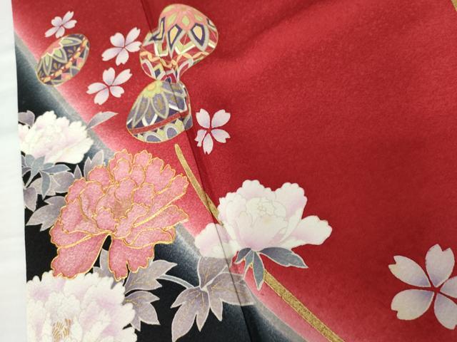 平和屋着物●豪華振袖 駒刺繍 花桐文 暈し染め 黒地 金彩 京都きもの友禅扱い 正絹 逸品 AABJ3211cs